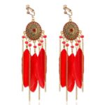 Brinco de Pressão Vermelho Hippie Com Penas Bohochic Jessy